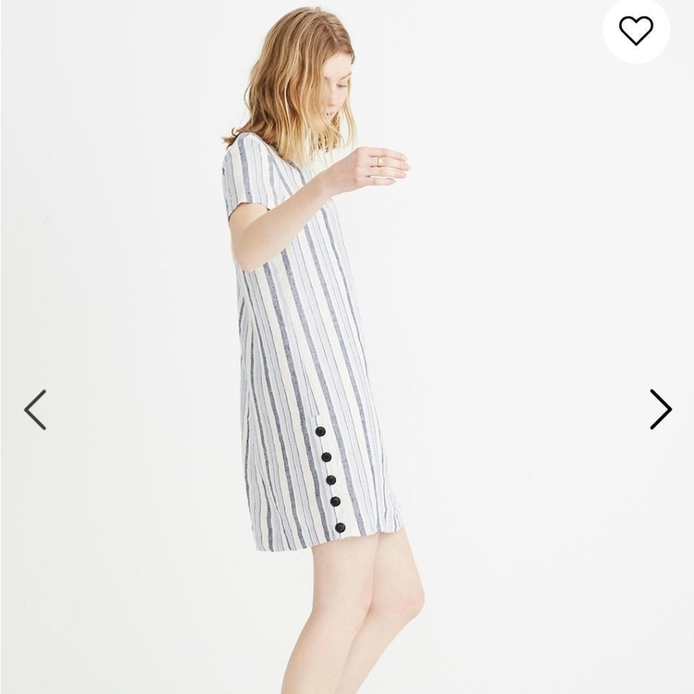 MADEWELL 100% lienen blue striped v neck side button easy dress S